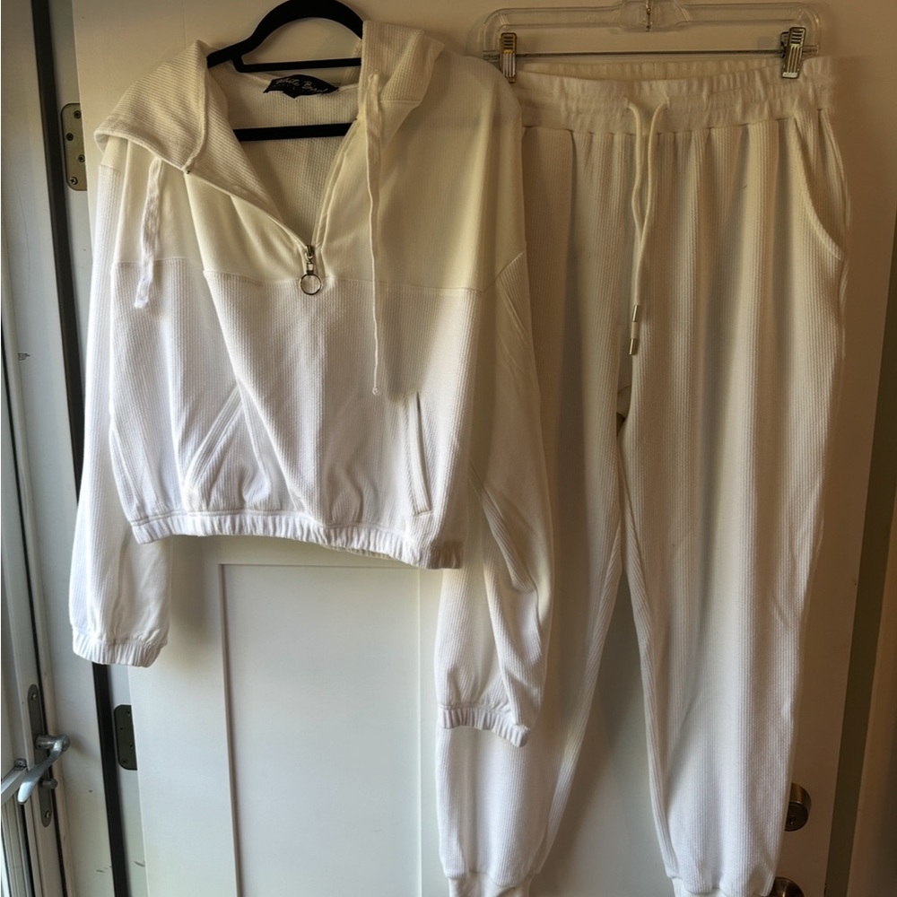 Women's White Hoodie and Jogger Set